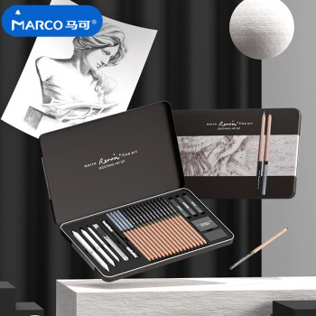 马可（MARCO）素描套装铅笔炭笔炭条绘图27件套雷诺阿系列